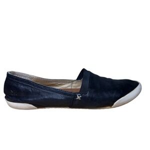 Frye Shoes Womens Size 6 Black Melanie‎ Slip-On Leather Flats Cap Toe 3471140